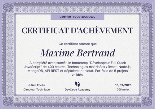 Certificat achèvement modèle – Paysage Certificat achèvement modèle – Paysage