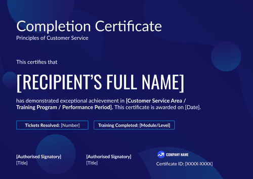 Customer Service Certificate Template – Landscape Customer Service Certificate Template – Landscape
