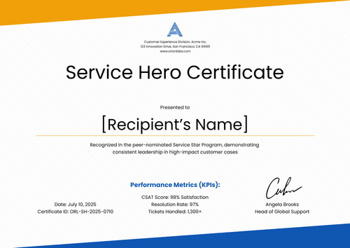 Customer Service Certificate Template — Landscape Customer Service Certificate Template — Landscape