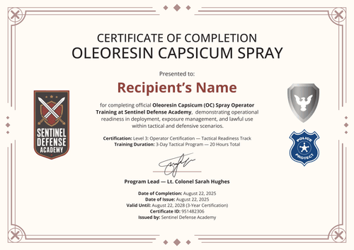 Pepper Spray Certificate Template - Landscape Pepper Spray Certificate Template - Landscape