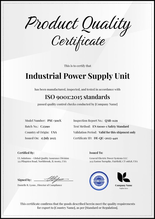 Product Quality Certificate Template – Portrait Product Quality Certificate Template – Portrait