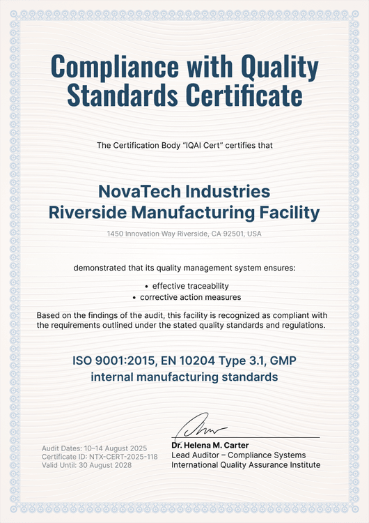 Certificate of Quality and Conformity Template – Portrait Certificate of Quality and Conformity Template – Portrait