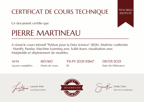 Modèle certificat de cours soigné – Paysage Modèle certificat de cours soigné – Paysage