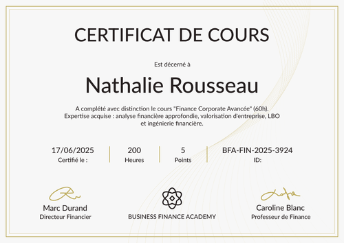 Modèle certificat de cours épuré – Paysage Modèle certificat de cours épuré – Paysage
