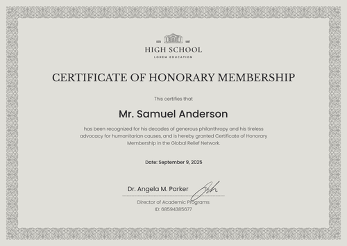 Free Grey Honorary Certificate Template - Landscape Free Grey Honorary Certificate Template - Landscape