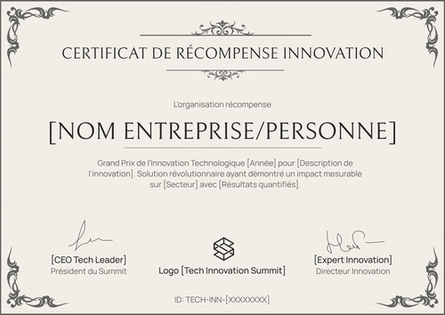 Certificat de récompense classique pour innovation - Paysage Certificat de récompense classique pour innovation - Paysage