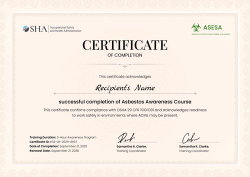Asbestos Awareness Training Certificate Template – Landscape Asbestos Awareness Training Certificate Template – Landscape