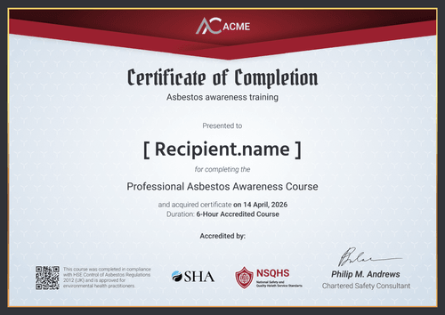 Customizable Asbestos Awareness Training Certificate Template - Landscape Customizable Asbestos Awareness Training Certificate Template - Landscape