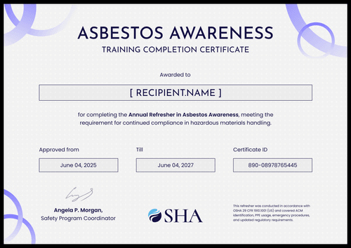 Tailor Asbestos Awareness Training Certificate Template – Landscape Tailor Asbestos Awareness Training Certificate Template – Landscape