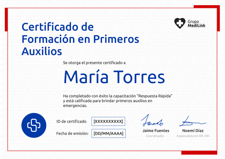 Modelo de certificado de primeros auxilios profesional e imprimible Modelo de certificado de primeros auxilios profesional e imprimible
