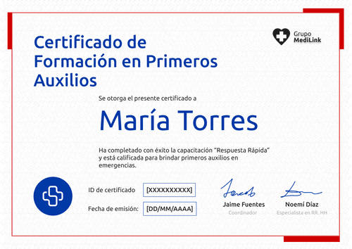 Modelo de certificado de primeros auxilios profesional e imprimible - Horizontal Modelo de certificado de primeros auxilios profesional e imprimible - Horizontal