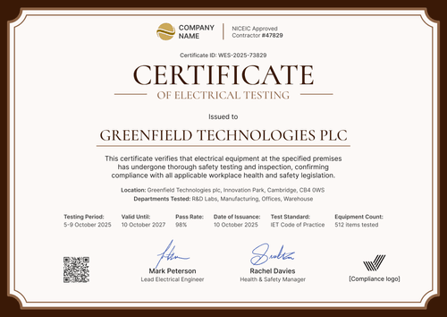 Classic PAT Testing Certificate Template - Landscape Classic PAT Testing Certificate Template - Landscape