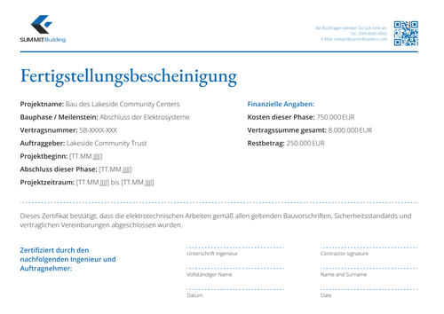 Fertigstellungsbescheinigung Vorlage – Querformat Fertigstellungsbescheinigung Vorlage – Querformat