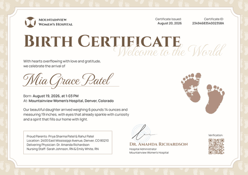 Baby Birth Certificate Template – Landscape Baby Birth Certificate Template – Landscape