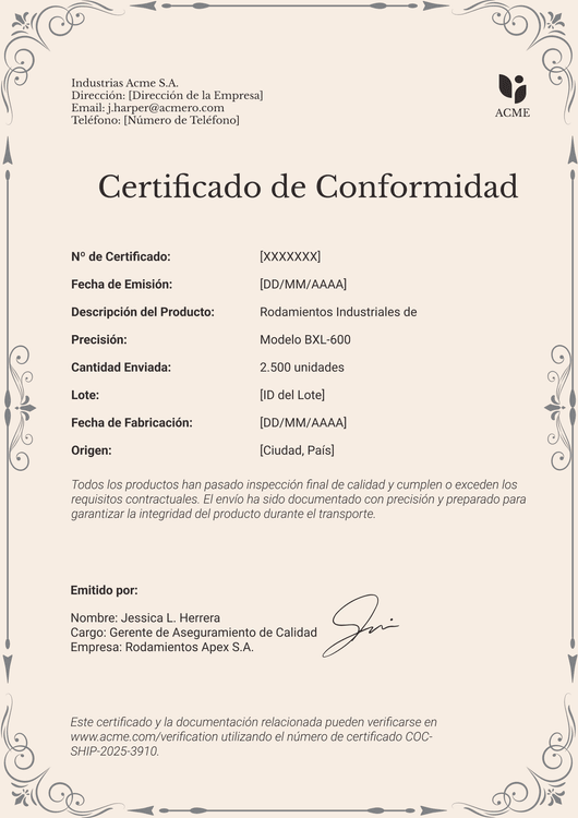 Certificado de conformidad decorativo – Portrait Certificado de conformidad decorativo – Portrait