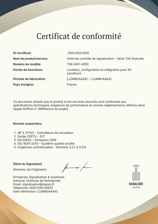 Modèle certificat de conformité – Portrait Modèle certificat de conformité – Portrait