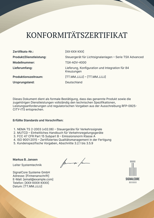 Konformitätszertifikat Vorlage – Hochformat Konformitätszertifikat Vorlage – Hochformat