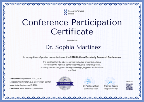 Professional and blue certificate of participation conference template Professional and blue certificate of participation conference template