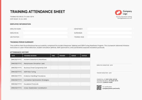 Modern red training attendance sheet template Modern red training attendance sheet template